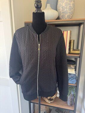 Cable Knit Zip Front Bomber Style Jacket - Size M